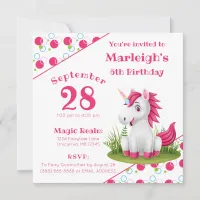 Cute Unicorn Birthday Invitation with Polka Dots