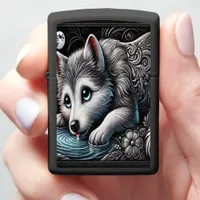 Majestic Wolf Moonlit Portrait Zippo Lighter