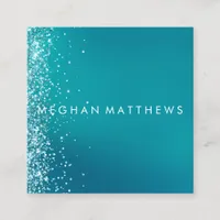 Teal Silver Sparkle Splashes Beauty Stylist  Square Business Card