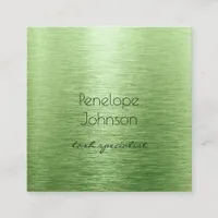 Makeup Artist Green Brushed Metal Glam Square Business Card