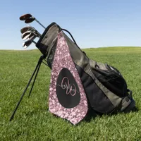 Stylish monogram rose gold glitter name black golf towel