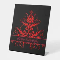 Romantic, Elegant Vintage Red Damask Pedestal Sign