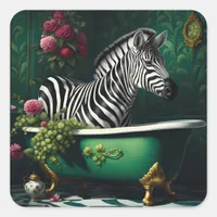 Zebra in a Bathtub Square Sticker