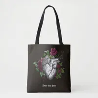 Vintage Gothic Burgundy Floral Heart Tote Bag