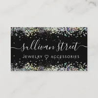 Black Holographic Glitter Jewelry Boutique Busines Business Card