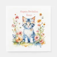 Little Kitten Girl's Birthday Party Personalized Napkins