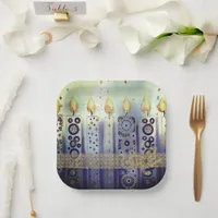  Ornamental Candles Lace & Bow Hanukkah  Paper Plates