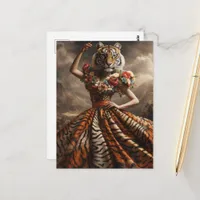 Surreal Fashion Tiger Lady in a Dress Postcard