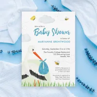 Cute Blue Stork Baby Shower  Invitation