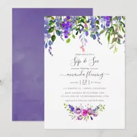 Watercolor Violet Floral Sip and See Invitation
