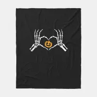 Skeleton Hand Heart Halloween Costume Pumpkin Fleece Blanket