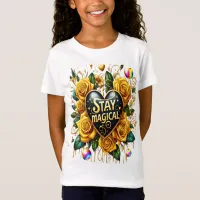 Enchanting Bouquet of Golden Roses And Heart  T-Shirt