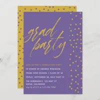 Ultra Violet and Gold confetti Graduation Party Invitation