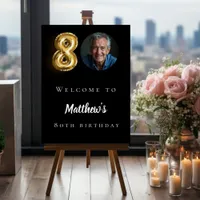 Black gold 80th photo birthday party welcome foam board