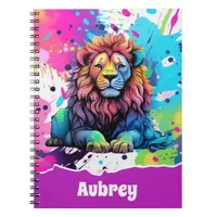 Rainbow Lion with Paint Splatter Kids Notebook