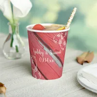 Rustic Red Barn Wood White Flowers Country Wedding Paper Cups