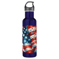 Patriotic US Flag Abstract Art Stainless Steel Water Bottle