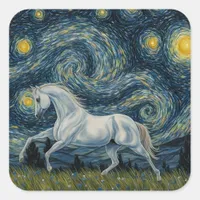 Grey Stallion in The Starry Night Square Sticker