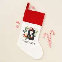 Monogram Initial Letter B Berry Wreath Christmas Stocking