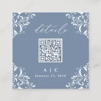 Elegant Dusty Blue QR Code Wedding Details Enclosure Card