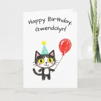 Child's Art Style Tuxedo Cat Birthday Card