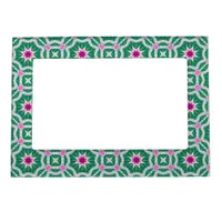 Green Magenta Arabesque Oriental Mosaic Pattern Magnetic Frame