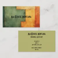 Geometric Blocks Design in Olive, Rust, Mustard Business Card