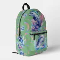 Monogram In a World of Sharks, Be a Dolphin Green Printed Backpack