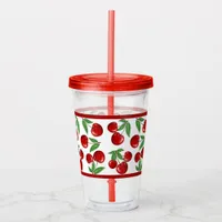 Red Cherries All Over Pattern Customizeable Acrylic Tumbler