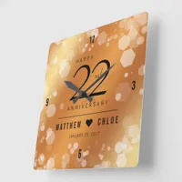 Elegant 22nd Copper Wedding Anniversary Square Wall Clock