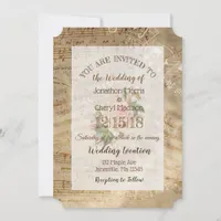 Vintage Rose Musical Notes Wedding  Invitation