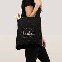 Black gold glitter monogram name elegant  tote bag