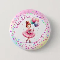 Pretty Pink Ballerina Girl's Birthday Girl Button