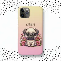 Cute Pug Pink and Yellow Personalized iPhone 11 Pro Case