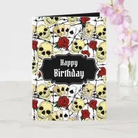 Grunge Skulls and Roses Goth Birthday Card