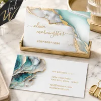 Luxury Teal Marble Gold Foil Professional Business Cards