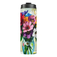 Pretty Colorful Flowers in Vase  Thermal Tumbler