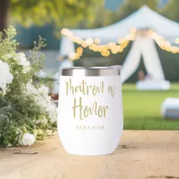 Matron of Honor Gift Name Gold & Black Thermal Wine Tumbler