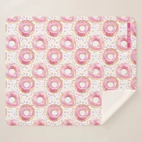 Pink Donut Sprinkle Pattern Sherpa Throw Blanket