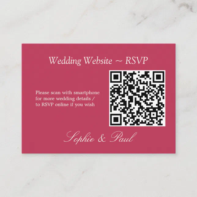 Elegant Carmine Magenta QR Code Website RSVP Card