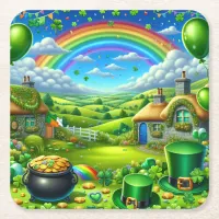 Fantastical St Patick's Day Landscape Party Square Paper Coaster