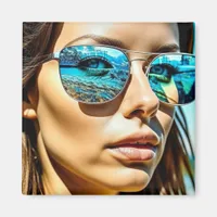 Pretty Woman with Reflection of Beach Sunglasses Magnet