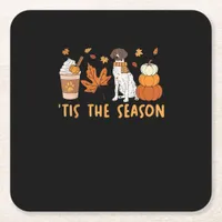 Tis The Season German Shorthaired Dog Fall Pumpkin Square Paper Coaster