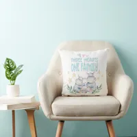 Cute Hippos Three Hearts One Family Newborn White Throw Pillow