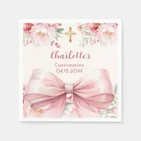 Confirmation pink bow cream florals napkins