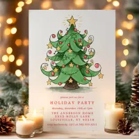 Christmas Tree Watercolor Whimsical Holiday Party Invitation