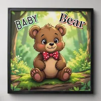 Cute Cartoon Baby Bear in Woods Peel And Stick Photo Tile