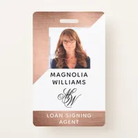 Rose Gold Foil Monogram Mobile Notary Photo Badge