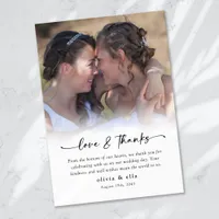 Love and thanks calligraphy script photo wedding thank you card