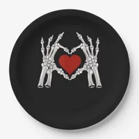 Skeleton Hands Form A Heart With Red Heart Paper Plates